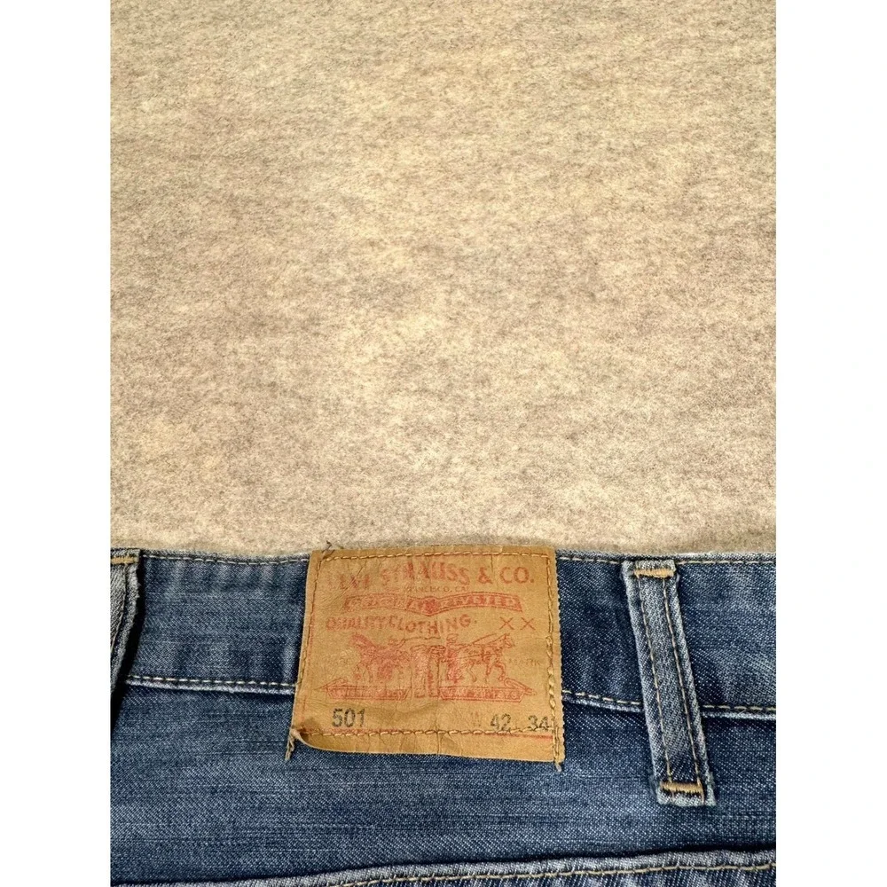 Levis 501 Original Jeans Mens 42x34 Blue Denim Button Fly Mid‎ Rise Straight Leg
